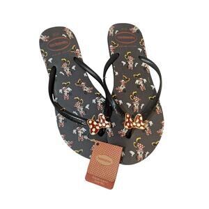 NWT Havaianas Minnie Mouse Flip Flops Metal Bow Charms Size 11/12